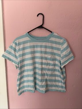 a.n.a Striped Crop Tee - Light Blue & White